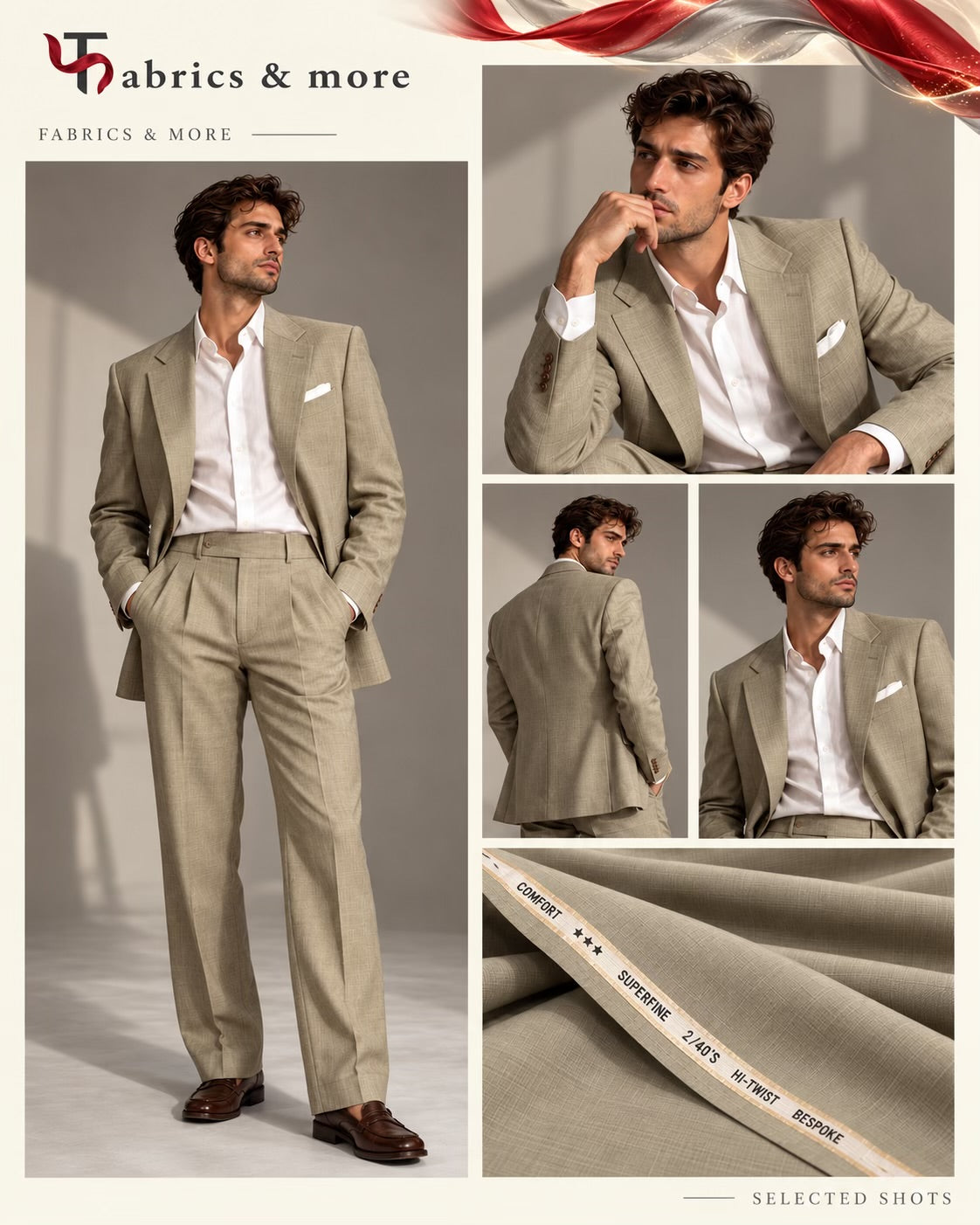 Imported Korean  SILKY Terry Wool by Johan & Martin – Wrinkle-Free Premium KHAKI-BEIGE  Suiting Fabric