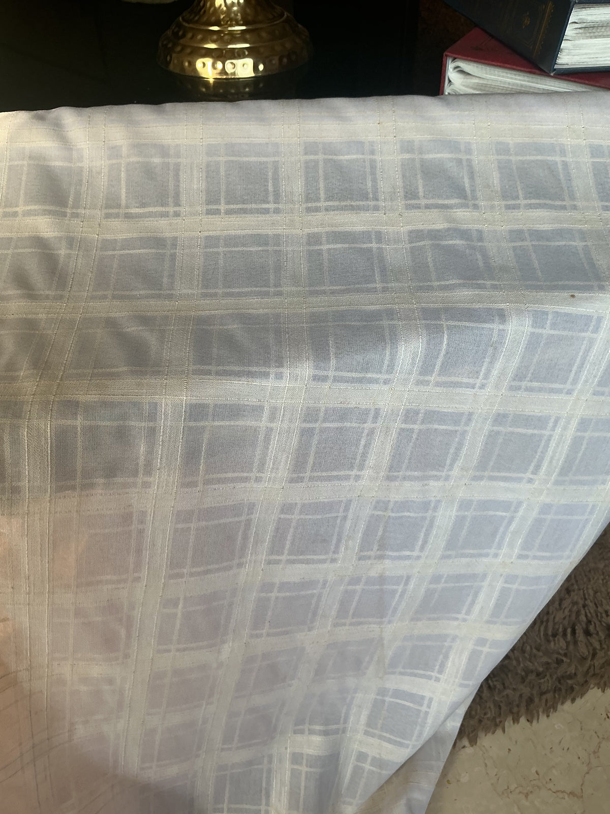 Ivory Windowpane Check Spun Fabric