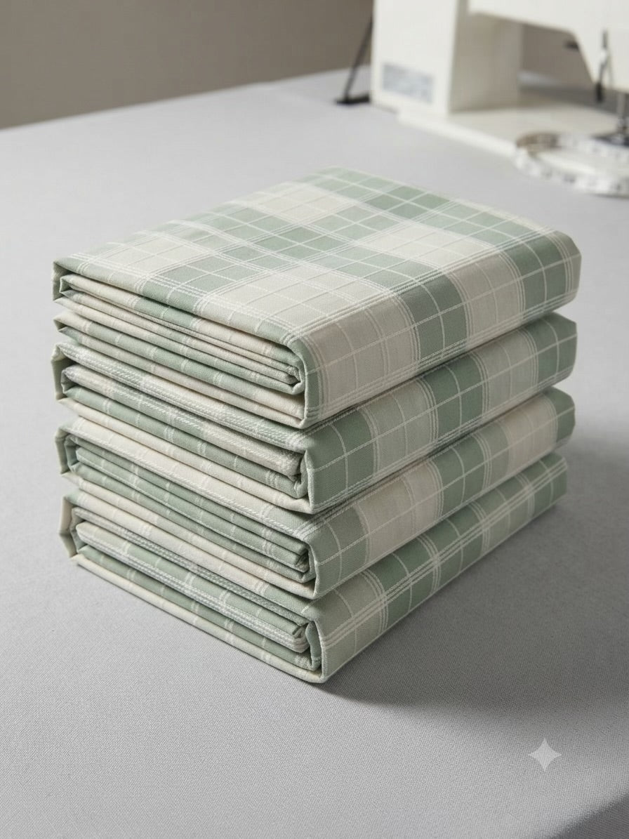 Sage Green & White Checkered 100% Cotton Shirt Fabric