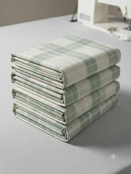 Sage Green & White Checkered 100% Cotton Shirt Fabric