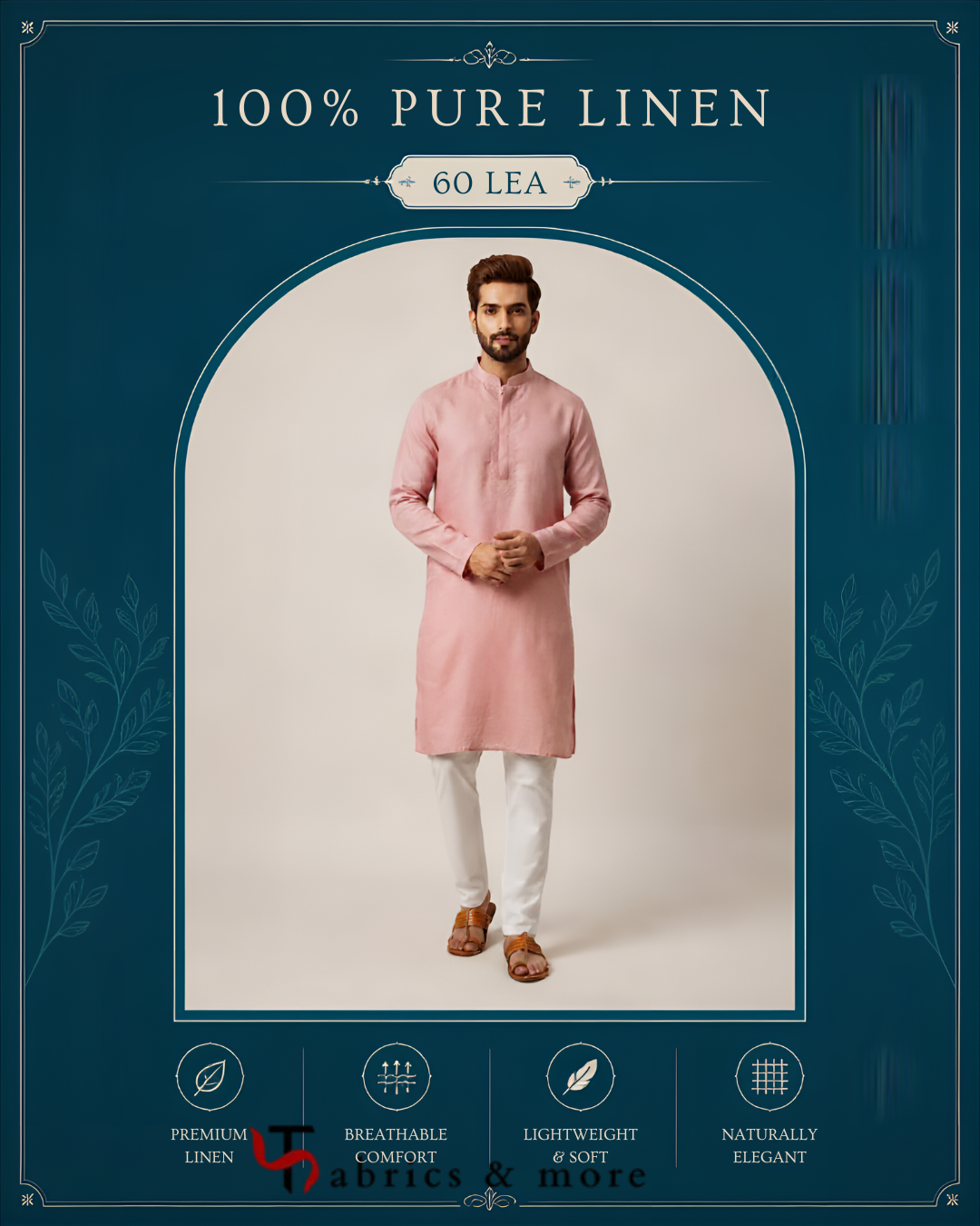 Premium Soft Peach 100%Pure Linen Fabric 60 Lea (0% Cotton)