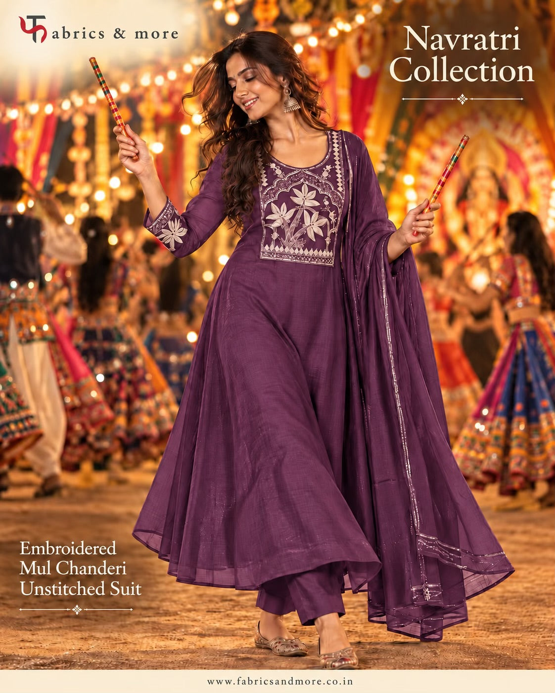 Royal Plum Create-Your-Own Anarkali Suit *Combo – Embroidered Neckline + 2 Sleeves + 3 Mtr Mul Chanderi (58")* (Copy)