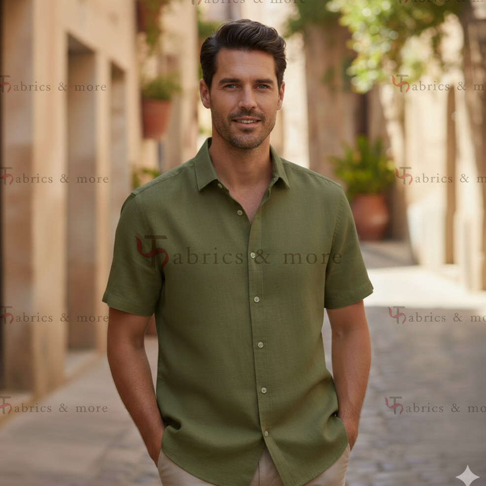 Olive Green 100% Pure Linen Fabric (70 lea)