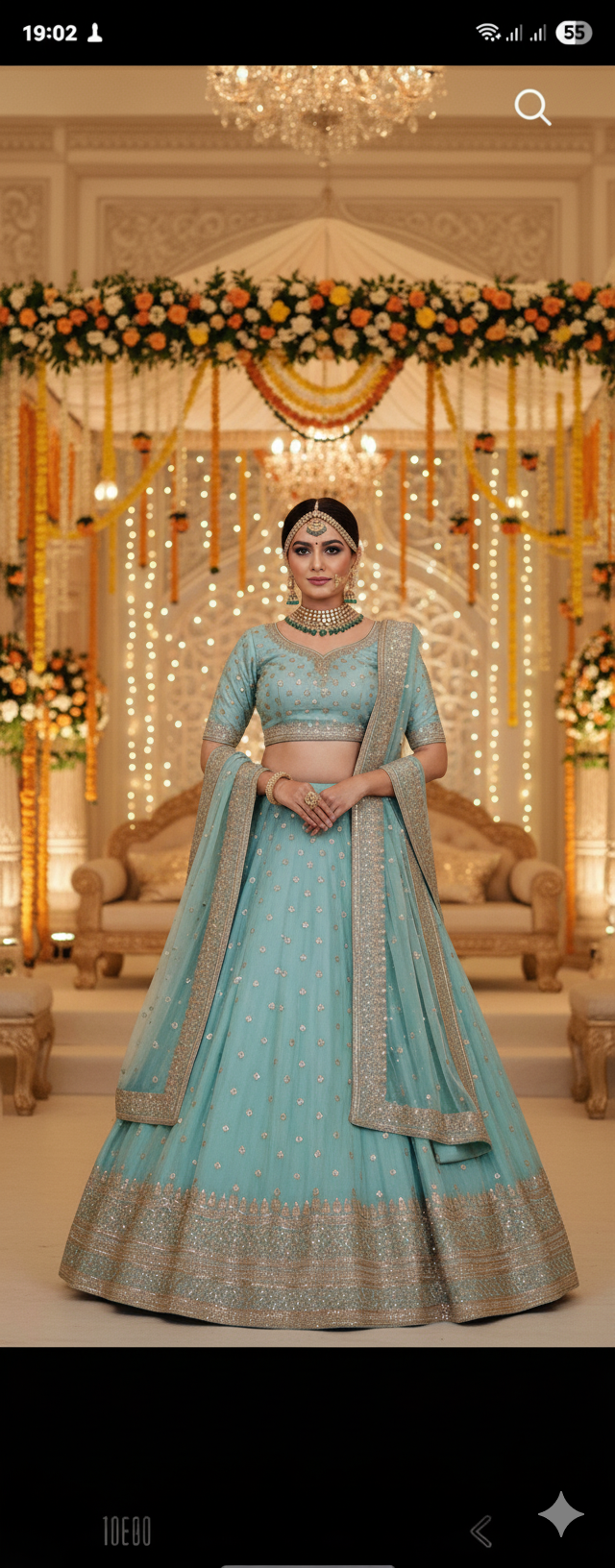 Zardozi & Sequins Embroidered Coral Blue Tissue Fabric