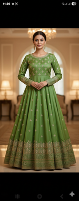 Zardozi & Sequins Embroidered Bight Green Tissue Fabric