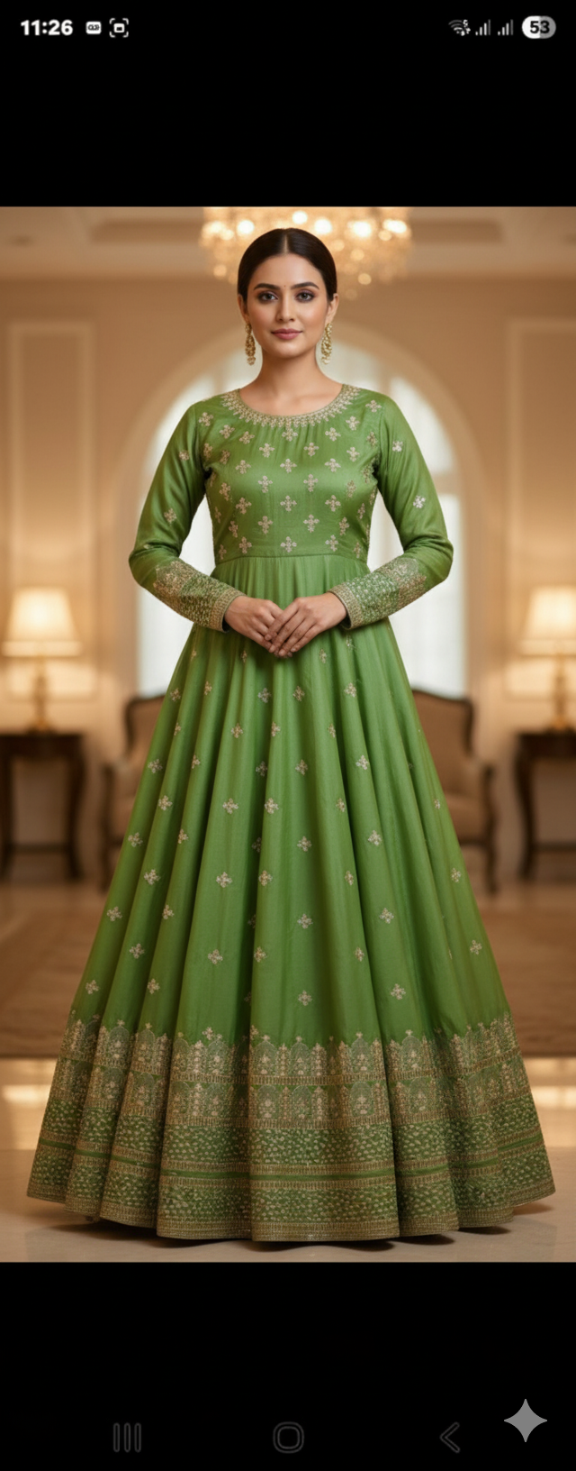 Zardozi & Sequins Embroidered Bight Green Tissue Fabric