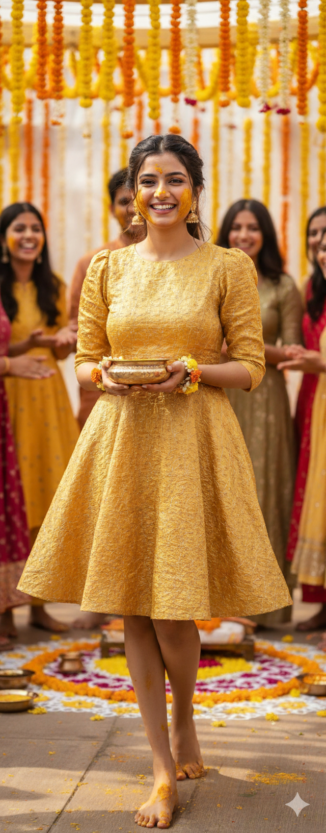 Beads & Sequins Embroidered Dark Mustard Yellow Crushed Tissue Fabric