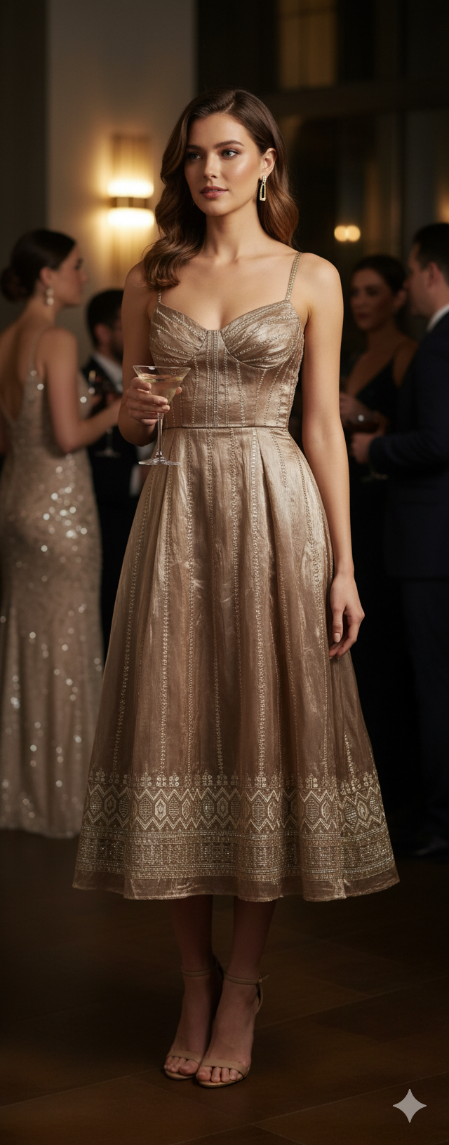 Beads & Sequins Embroidered Nude Brown Tissue Fabric