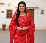 Red Self Weaved Bengal Butti Cotton Fabric