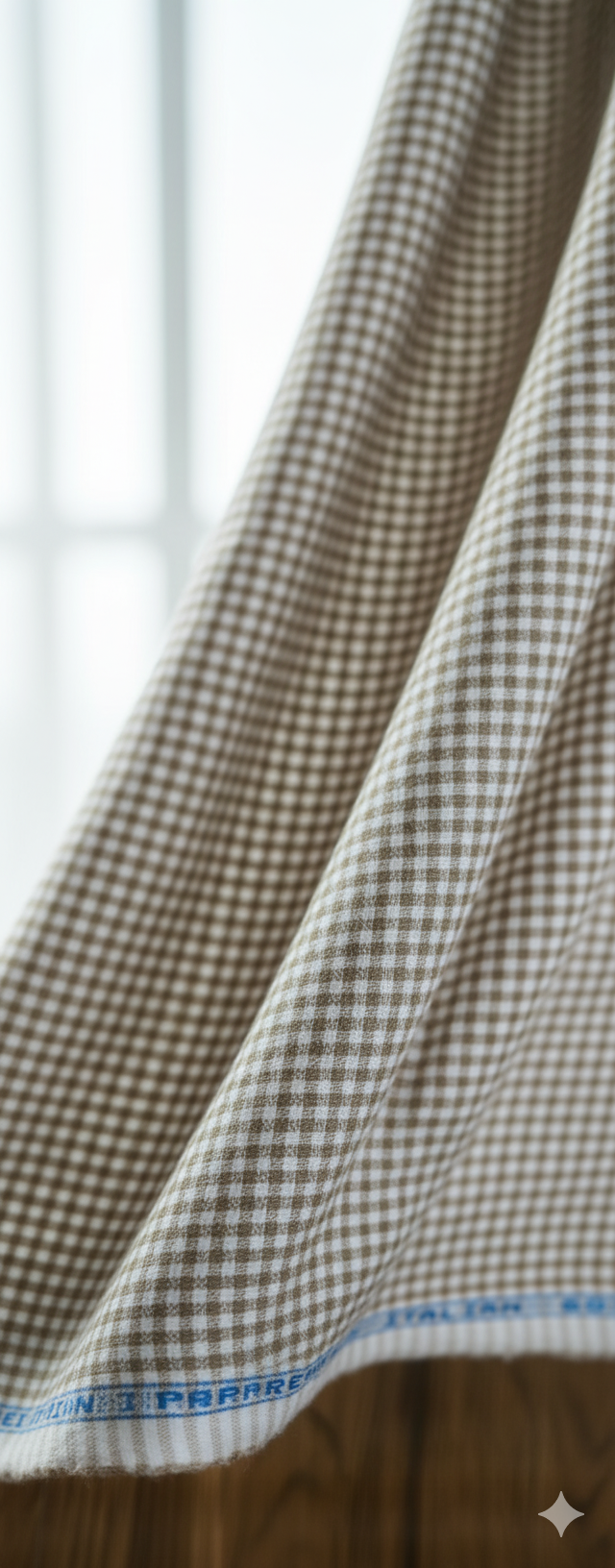Brown White Checks Pure Italian 60 lea Cotton Linen Fabric