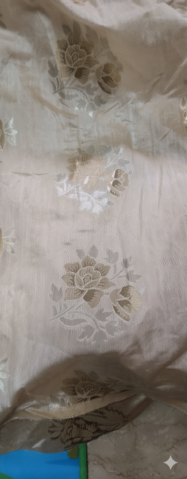 Beige Floral Dyeable Self Embossed Chanderi Jacquard Fabric