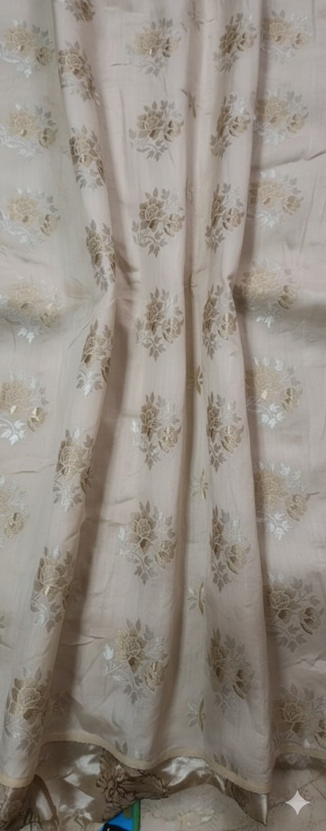 Beige Floral Dyeable Self Embossed Chanderi Jacquard Fabric