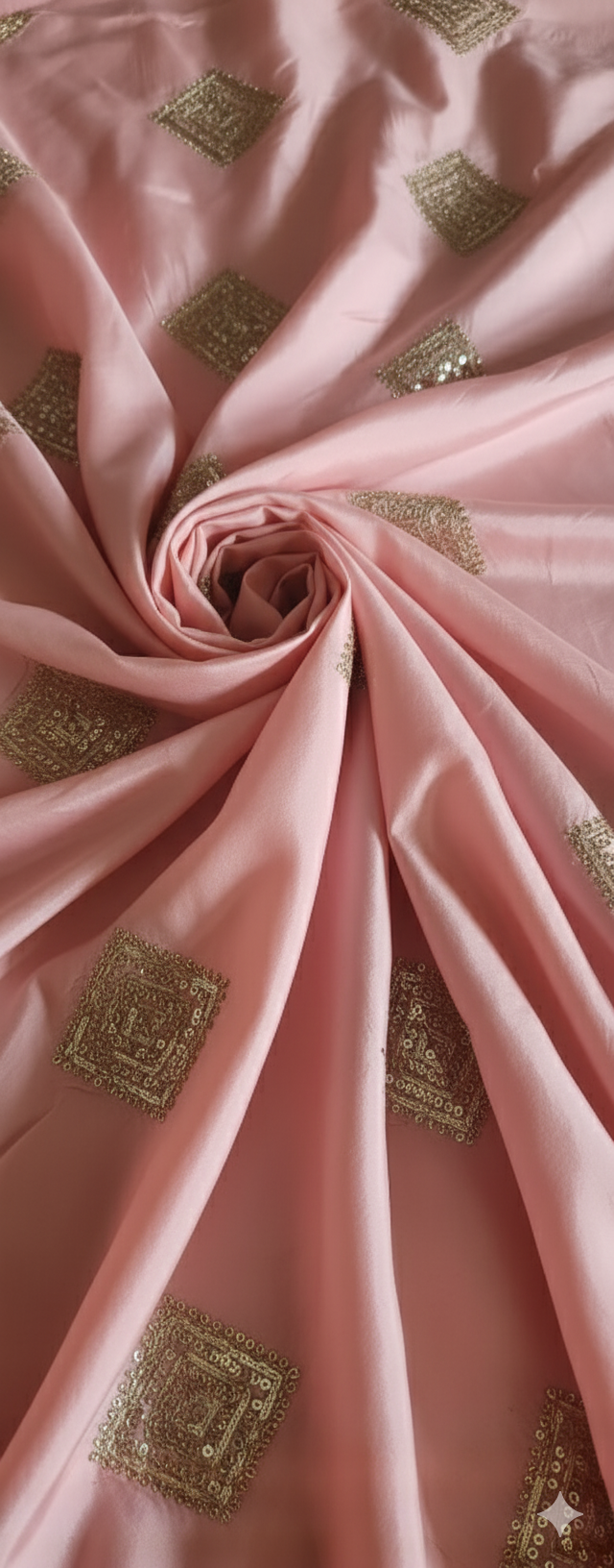 Peach taffeta Embroidered geometrically design with golden dori & sequences