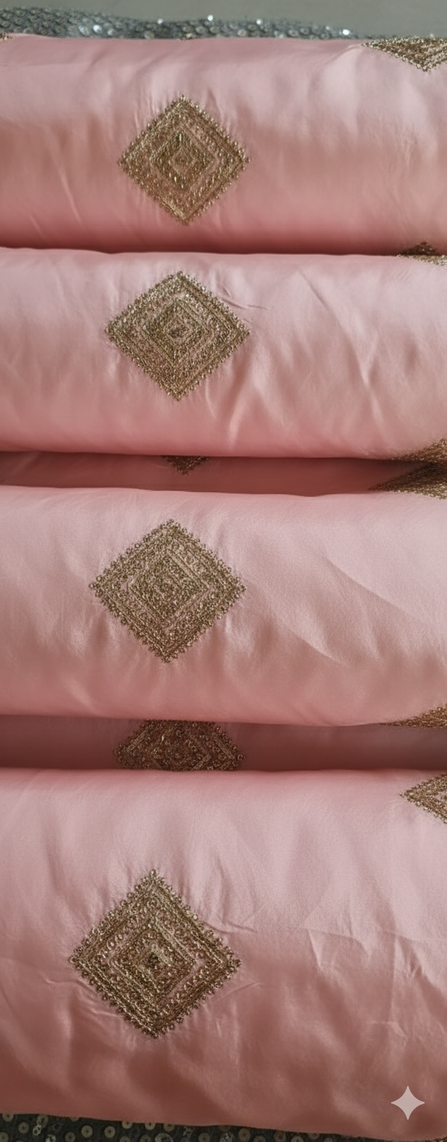 Peach taffeta Embroidered geometrically design with golden dori & sequences