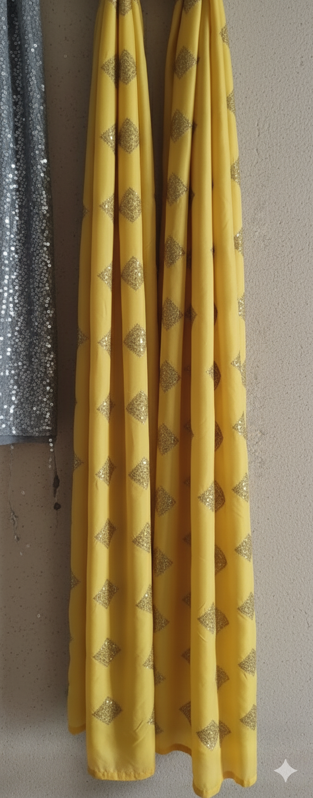 Lemon yellow taffeta silk Embroidered geometrically design with golden dori & sequences