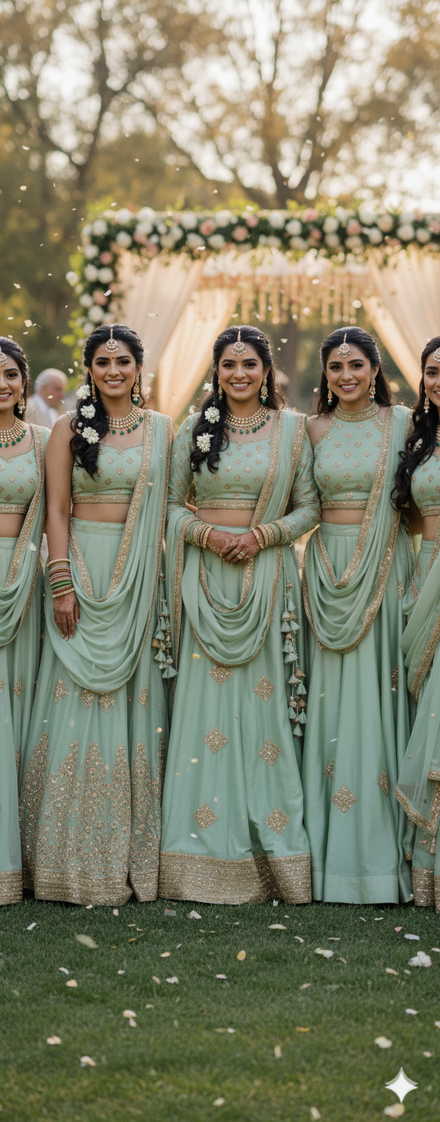 Floresent pista green taffeta silk Embroidered with golden dori & sequences