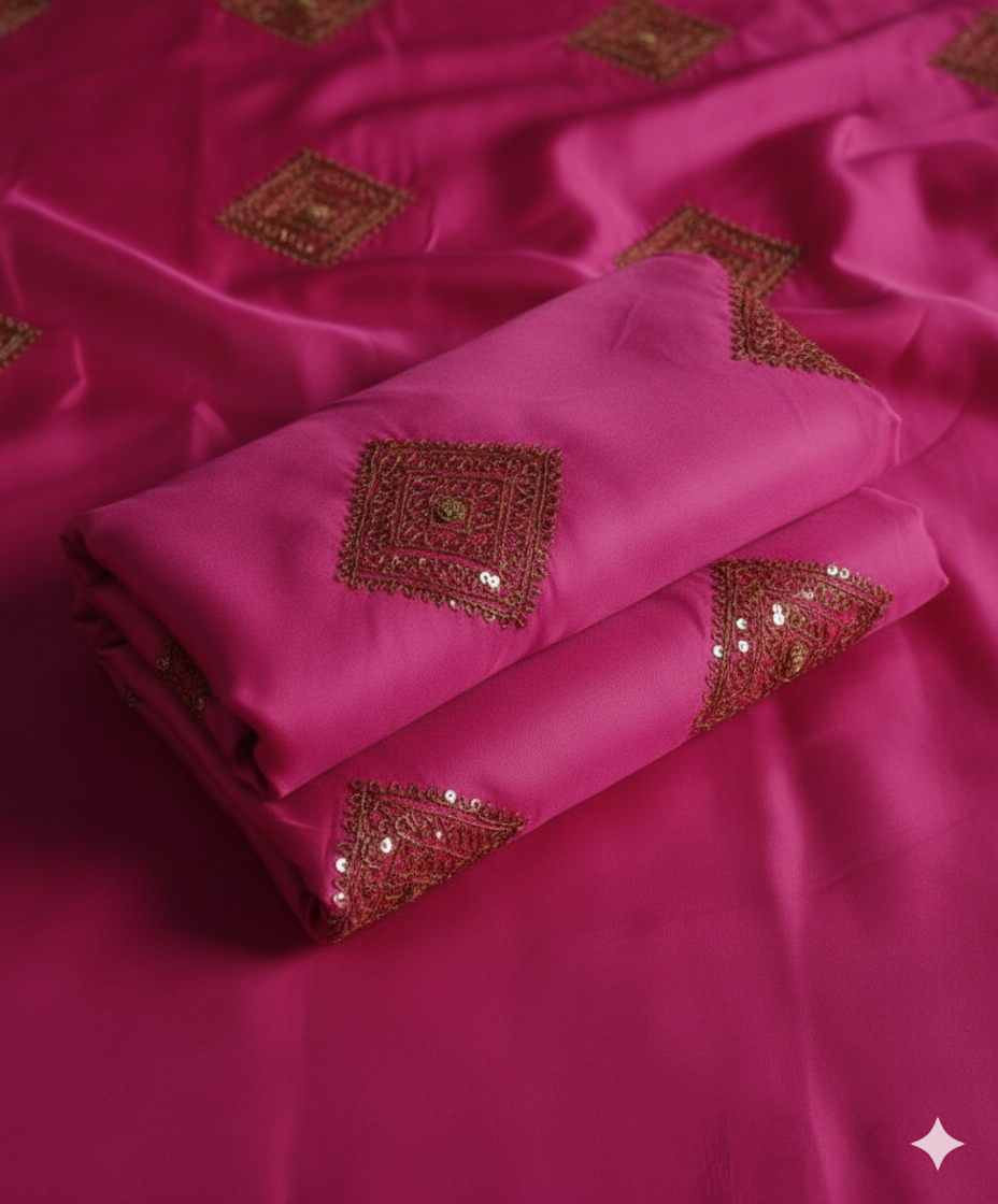 Hot Pink taffeta Embroidered with golden dori & sequences