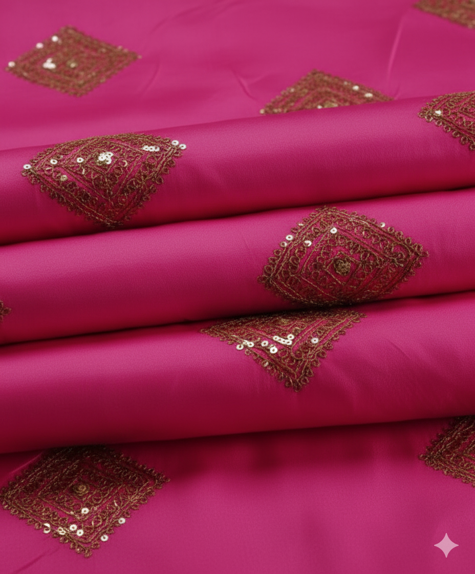 Hot Pink taffeta Embroidered with golden dori & sequences