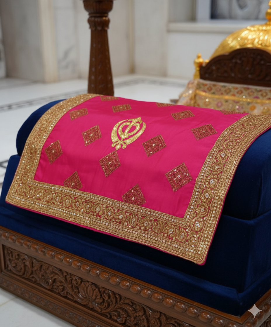 Hot Pink taffeta Embroidered with golden dori & sequences