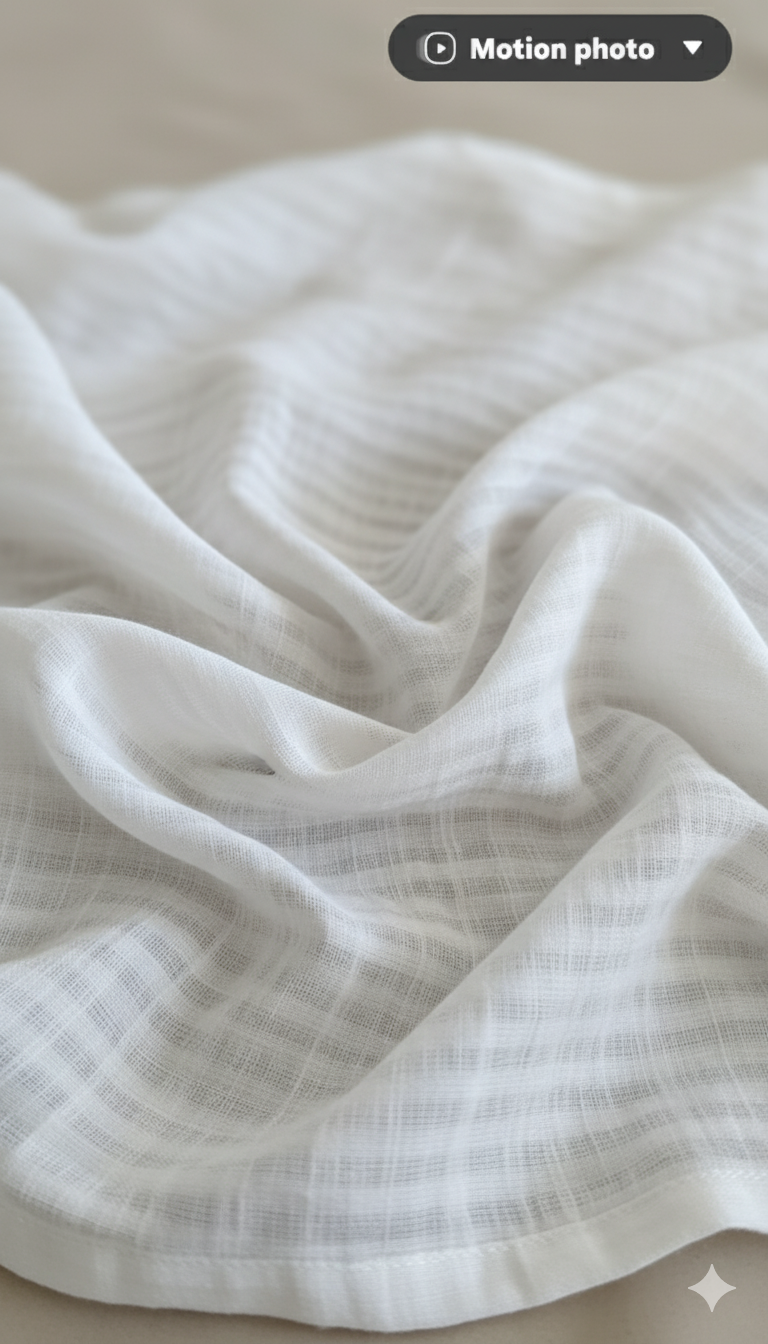 Self White Stripes Pure 60 Lea Cotton Linen Fabric