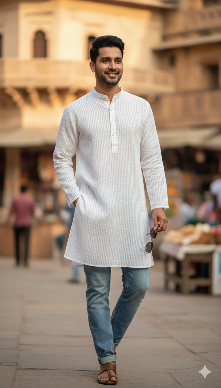 Self White Stripes Pure 60 Lea Cotton Linen Fabric