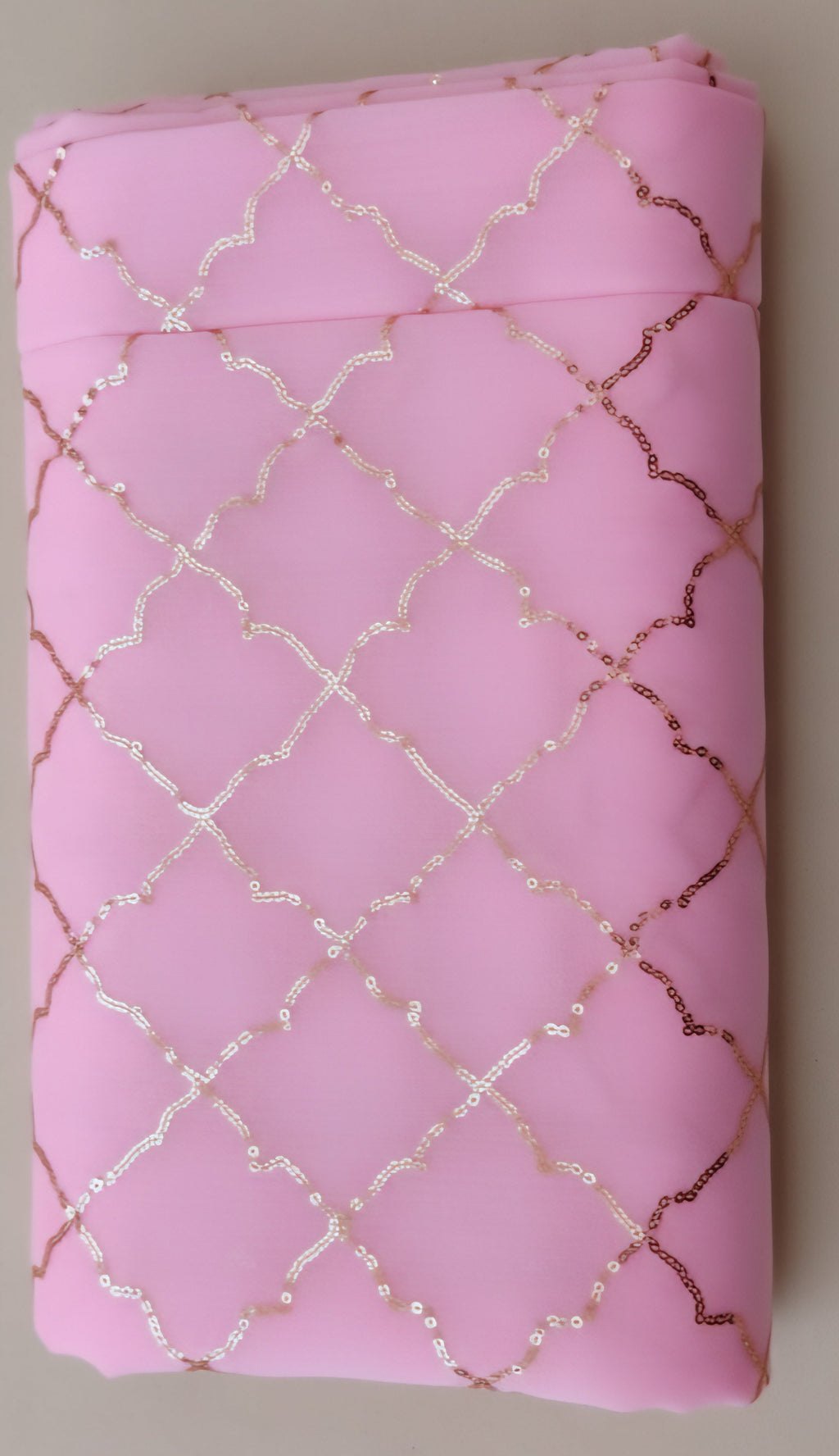 Pink Geometric Design Chanderi Silk Fabric