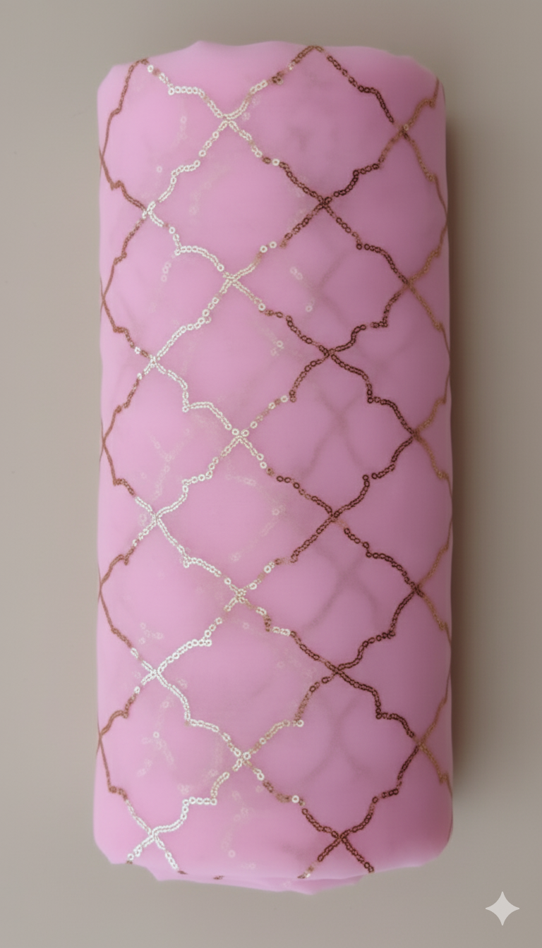 Pink Geometric Design Chanderi Silk Fabric