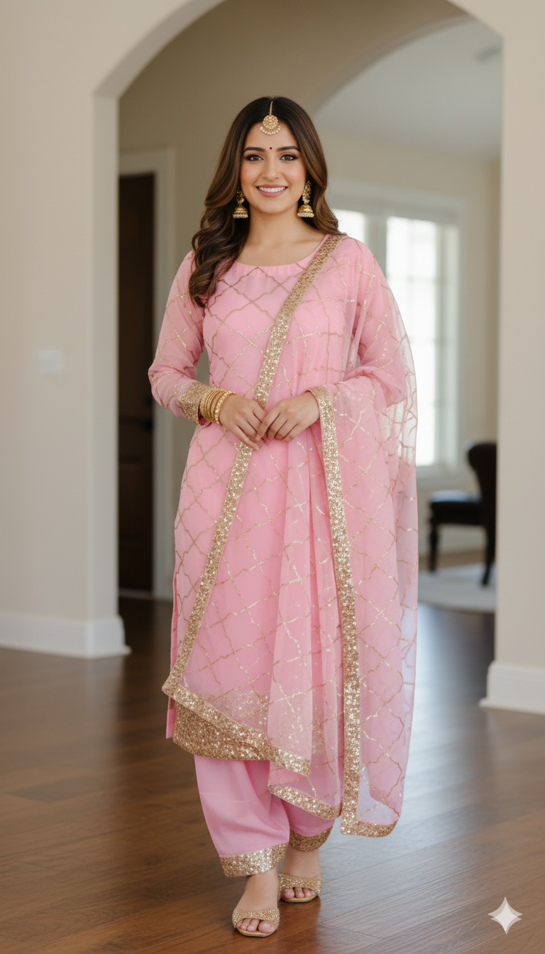 Pink Geometric Design Chanderi Silk Fabric