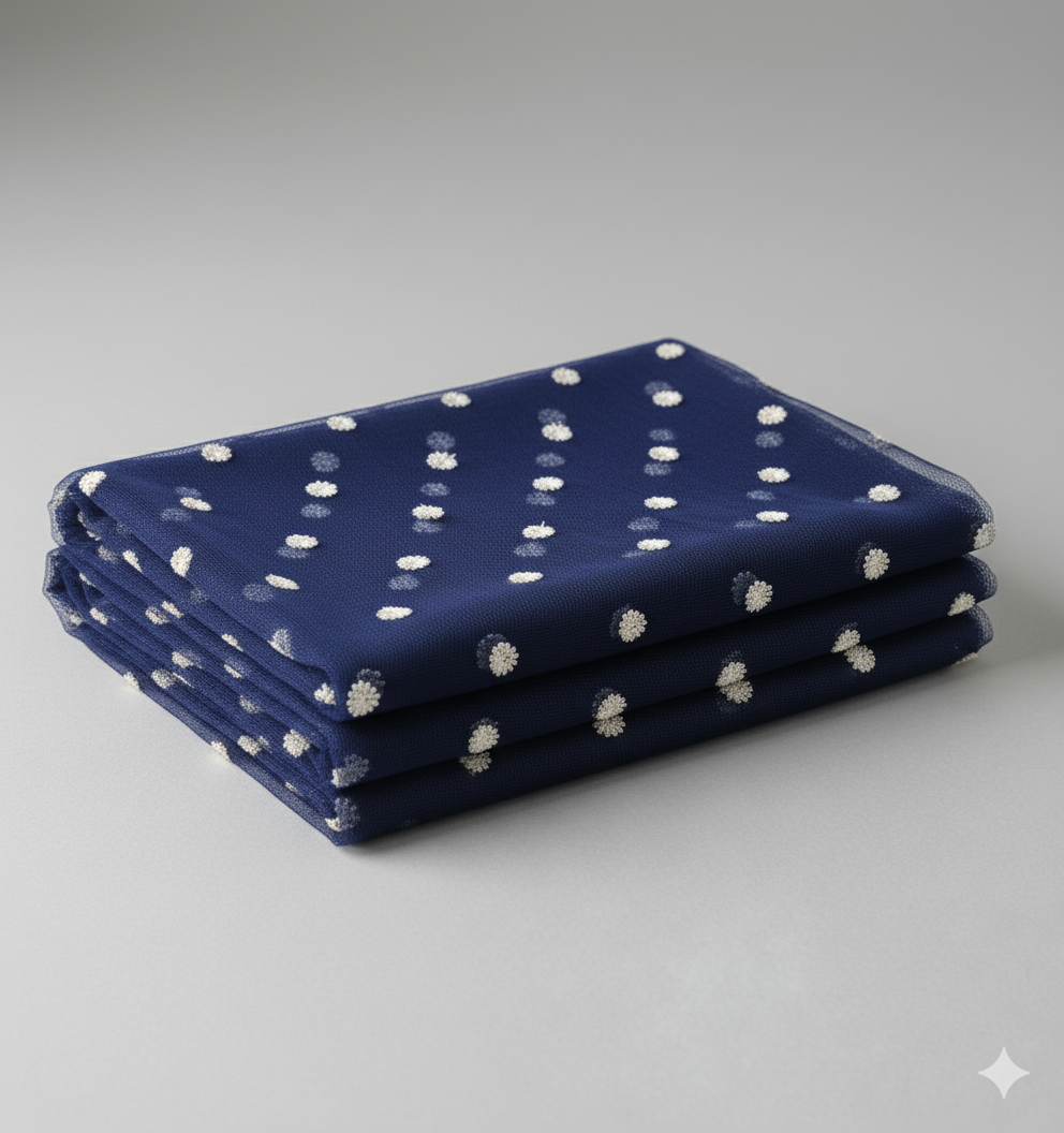 Blue Booming Organza Fabric with Golden Sequence Butti