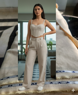 Beige 100% Pure Cotton Linen Fabric (70 lea)