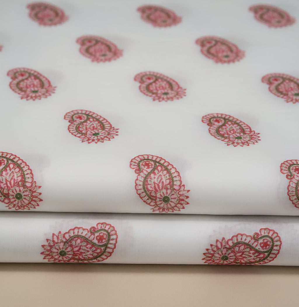 Kashmiri Embroidered White Chanderi Fabric