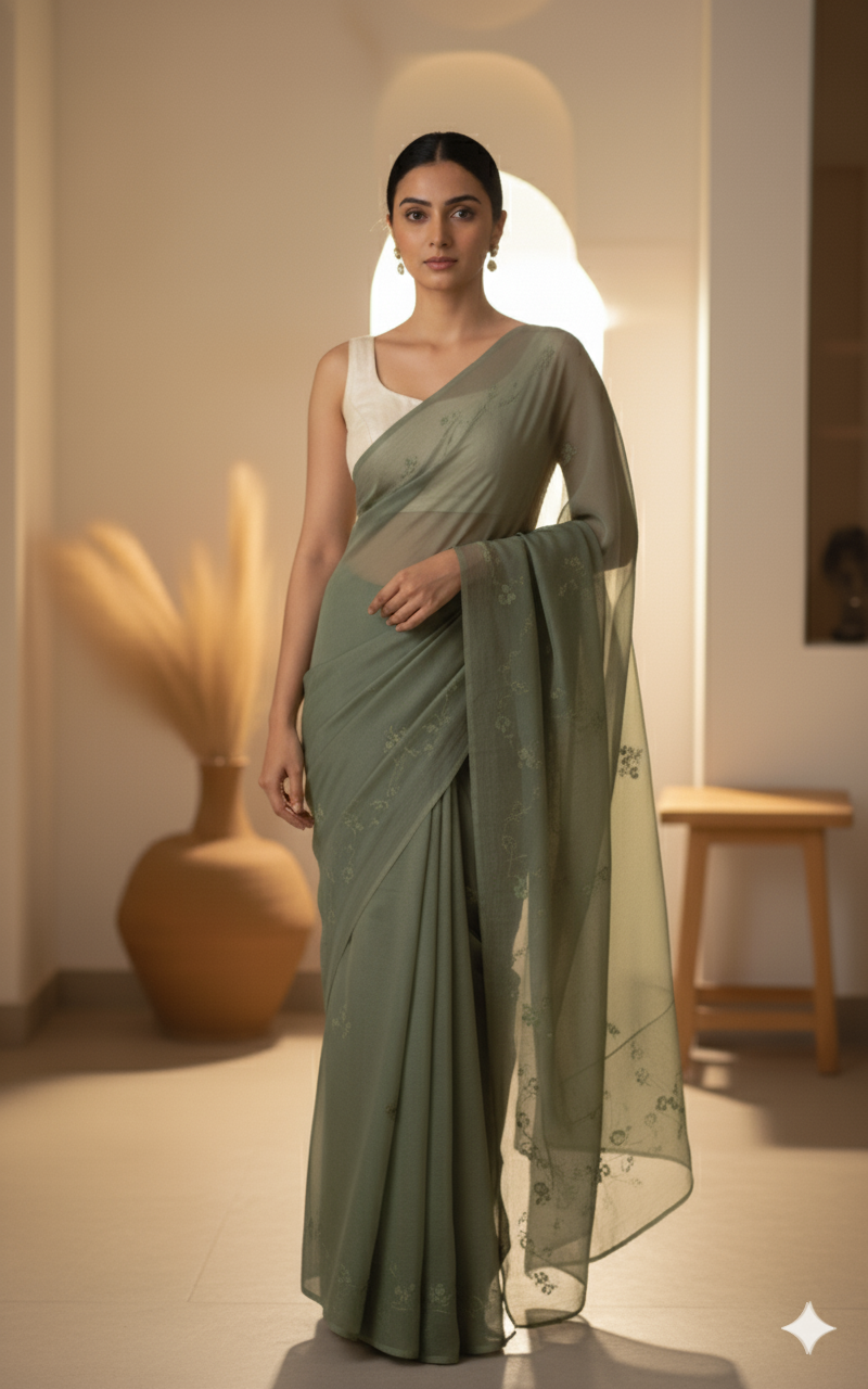 Olive Green Organza Fabric