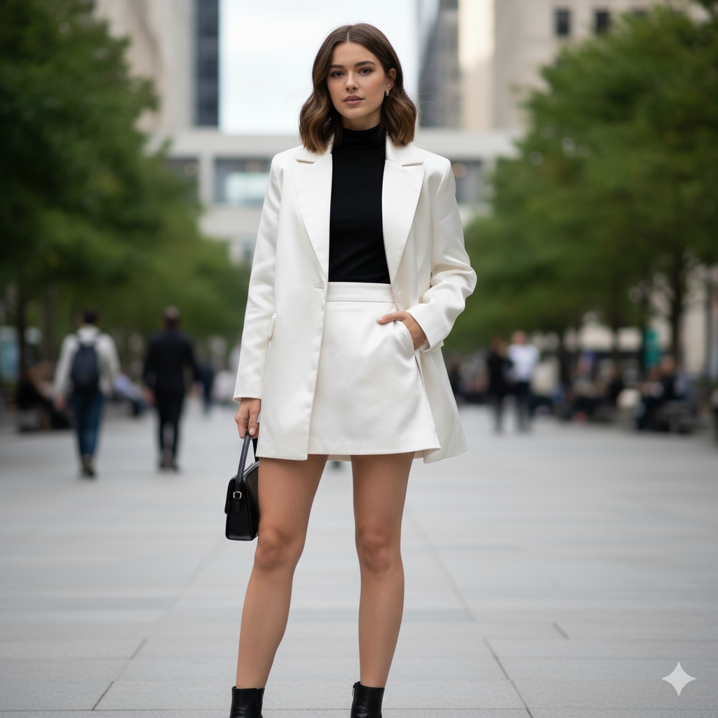 Off white satin finish suiting