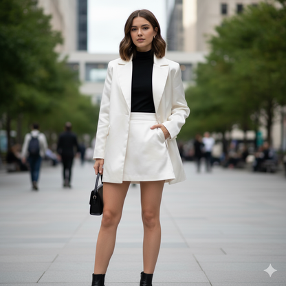 Off white satin finish suiting