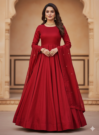 Red Vichitra silk