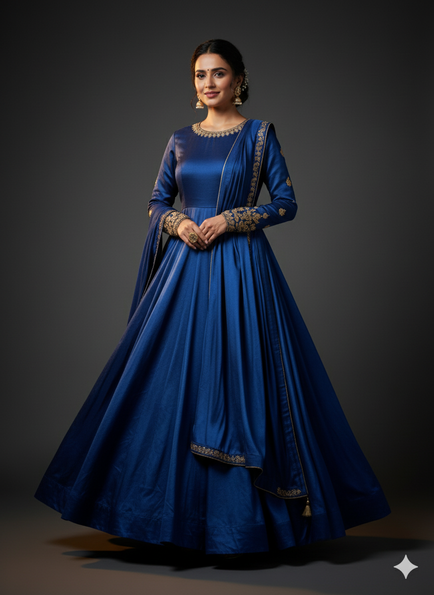 Blue Vichitra Silk Fabric