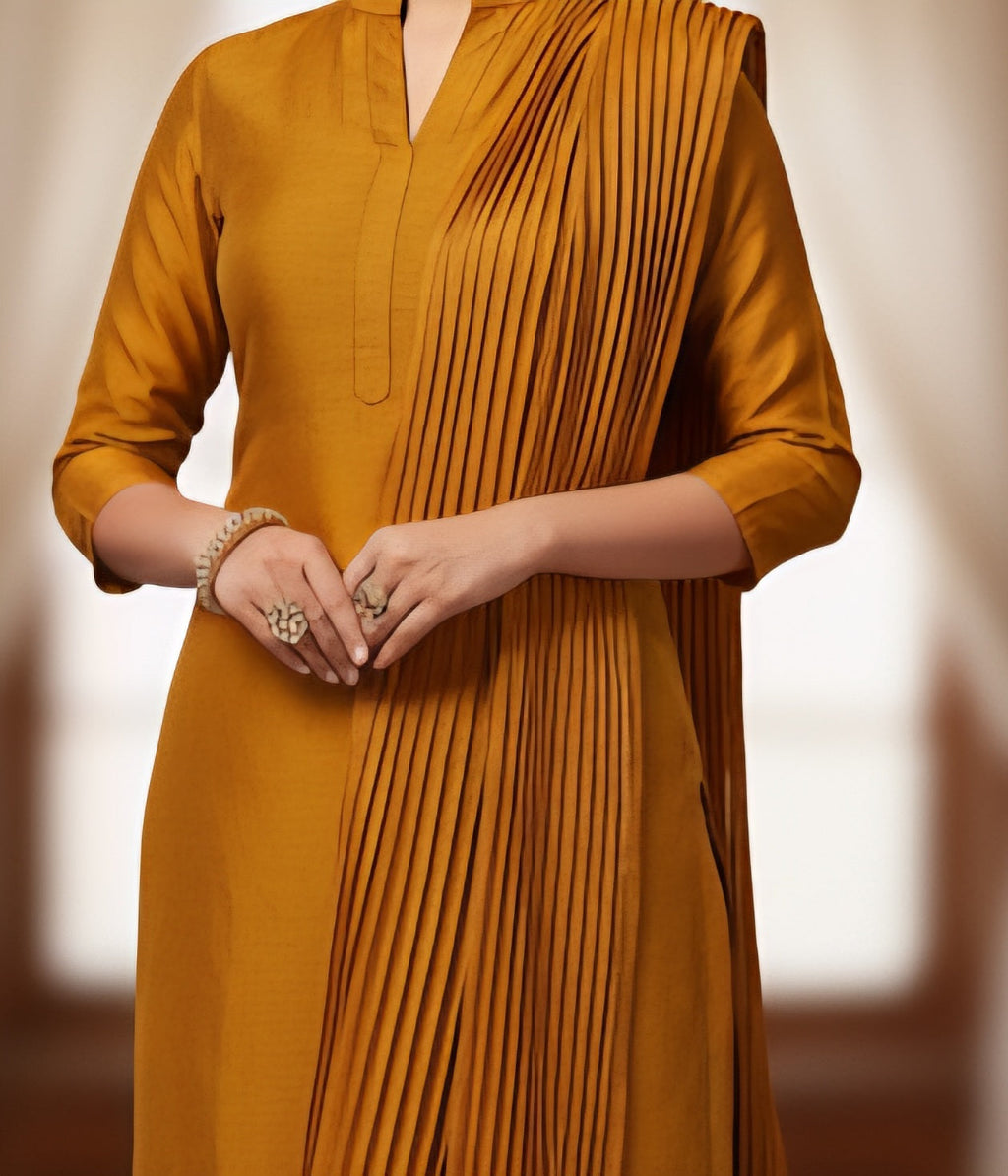 Mustard Yellow Vichitra Silk Fabric