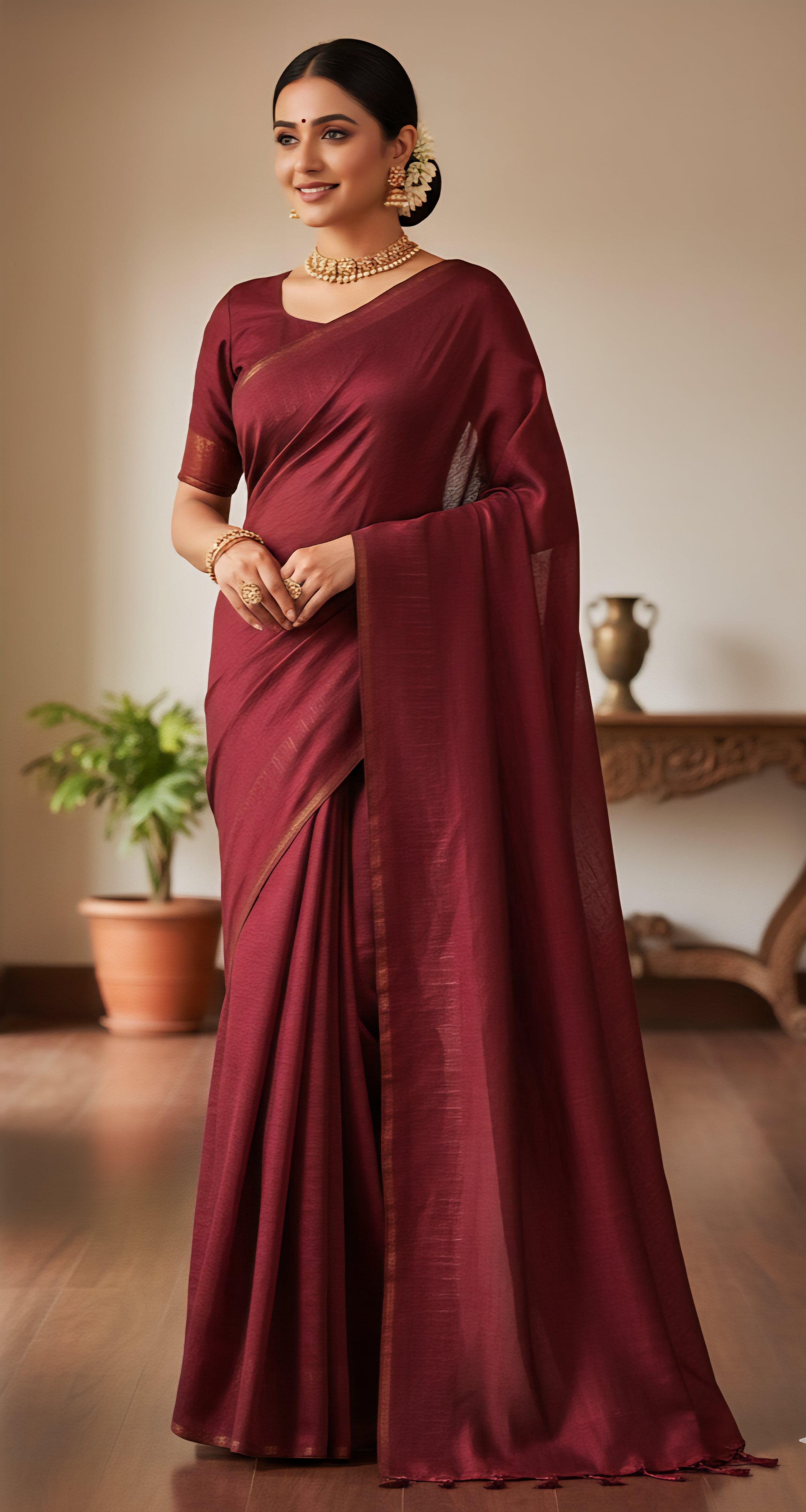 Maroon Vichitra Silk Fabric