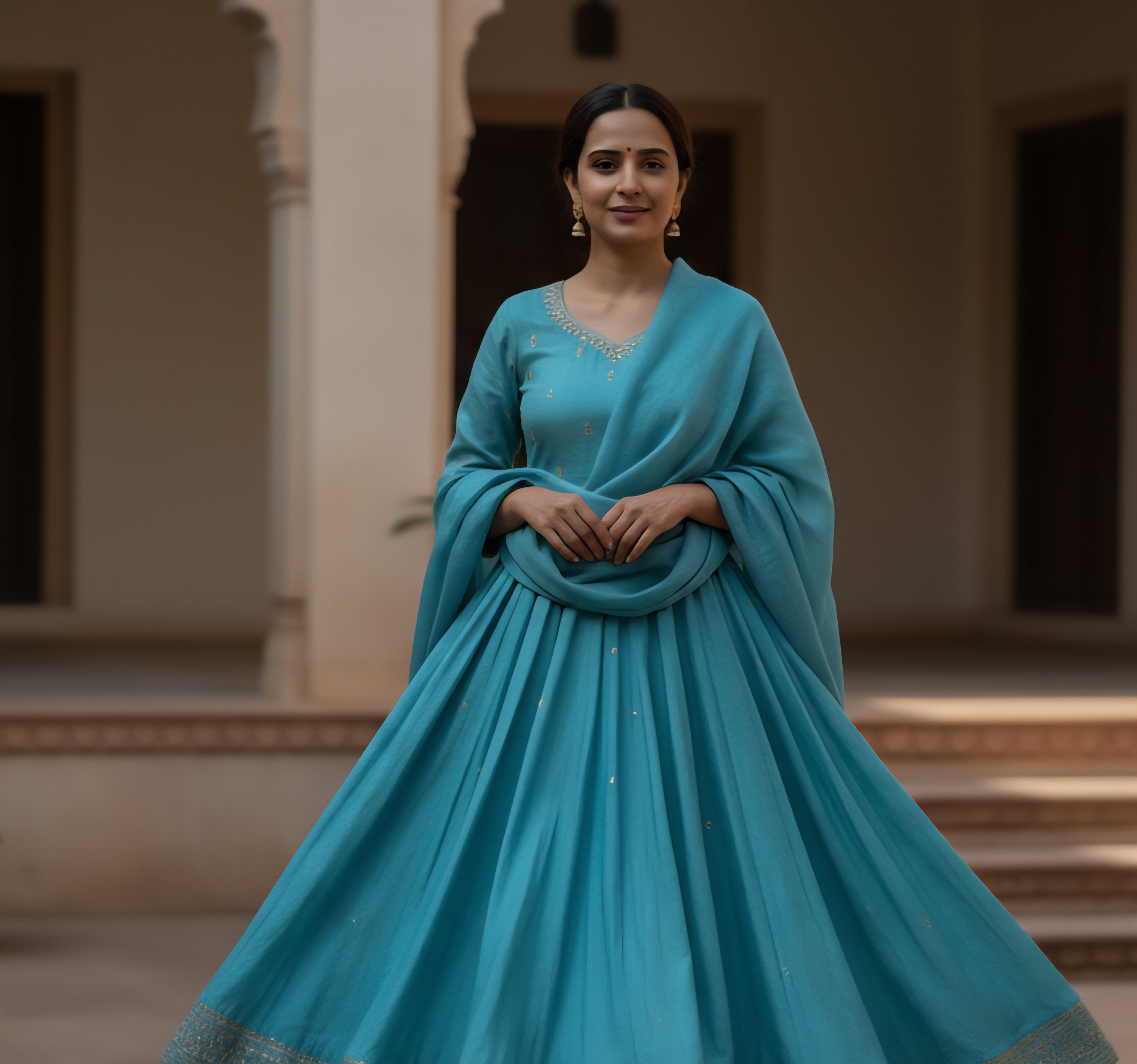 Aqua Blue Vichitra Silk Fabric