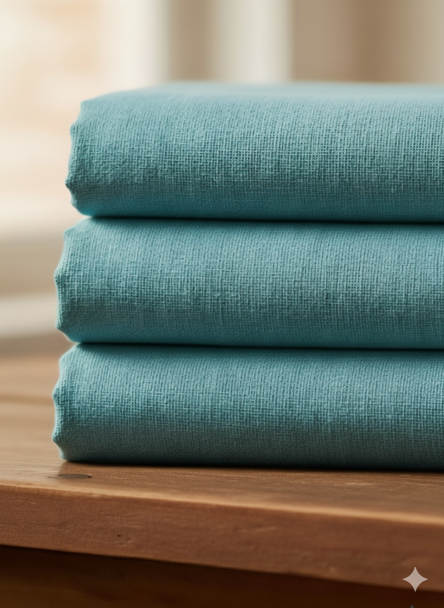 Blue Two Tone Pure Italian 60 lea Cotton Linen Fabric