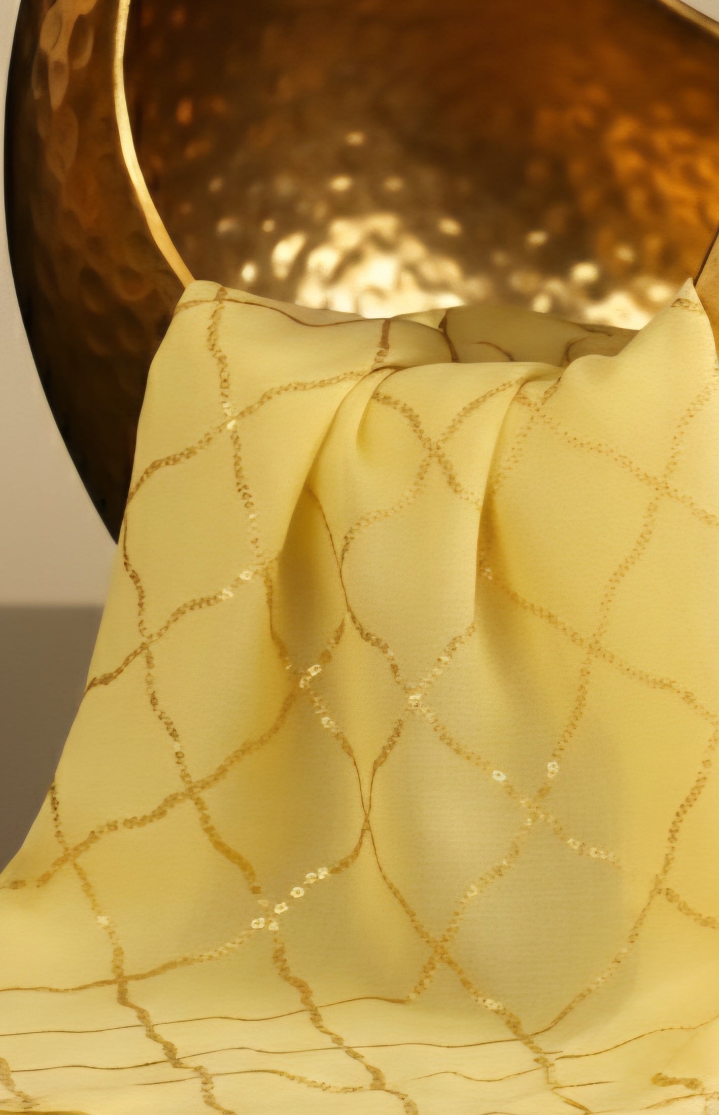 Yellow Geometric Design Chanderi Silk Fabric