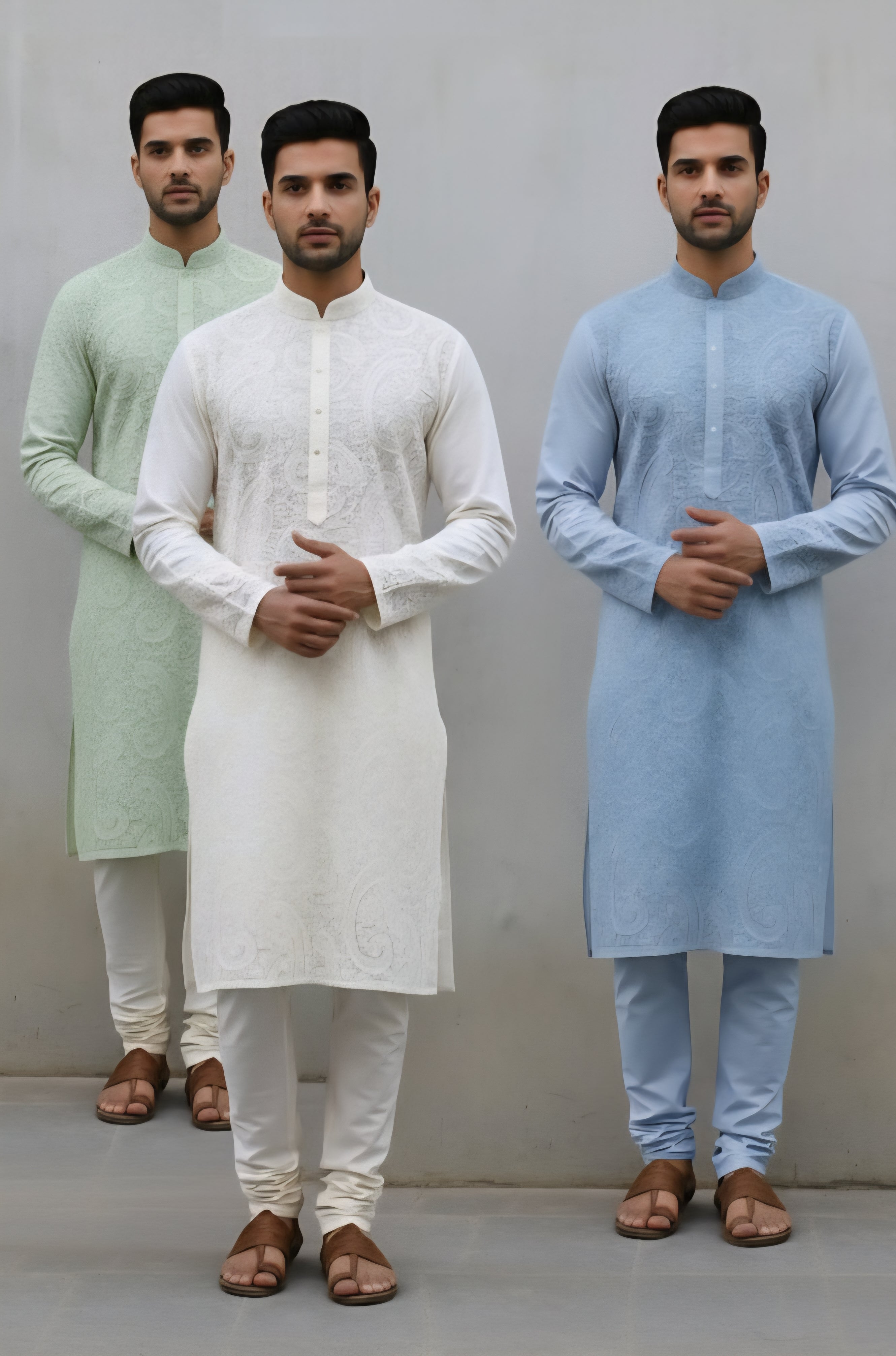 White Paisleys Lakhnawi Embroidered Dyeable Cotton Fabric