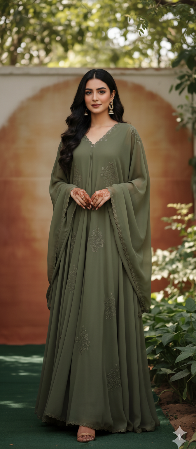 Mehendi Green Fine Quality Blooming Georgette Fabric