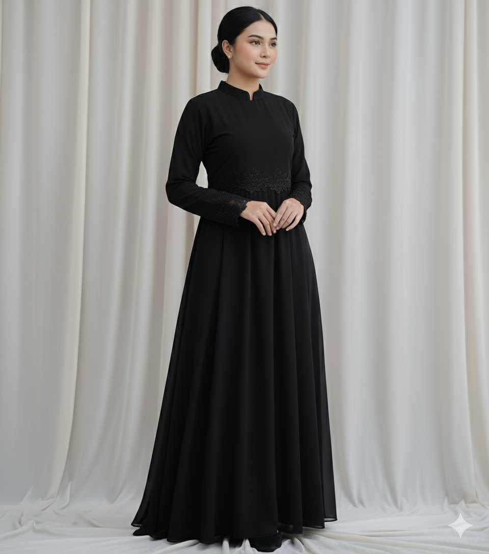Plain Black Fine Quality Blooming Georgette