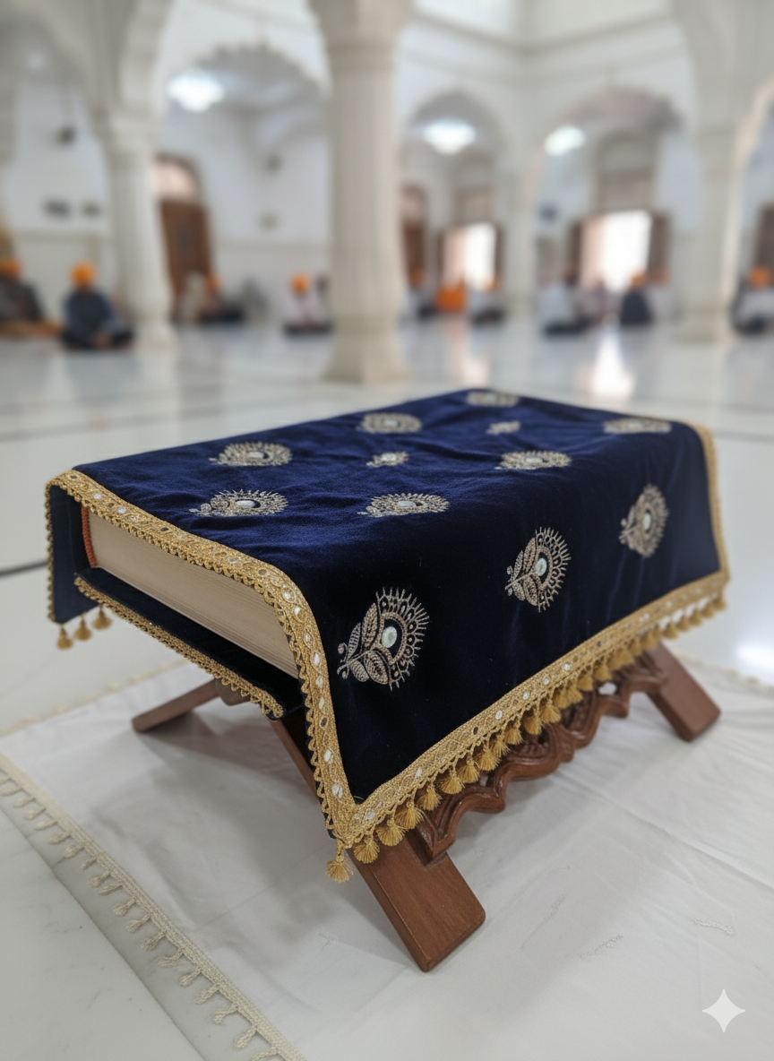 Navy Blue with Golden Sequence Zari & Multicoloured Mirror Work Embroidery Soft Velvet