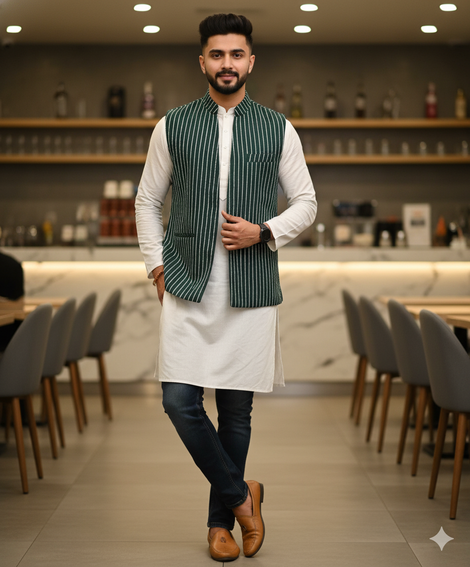 Dark Green Silver Dori Tucks Embroidered Chanderi Fabric