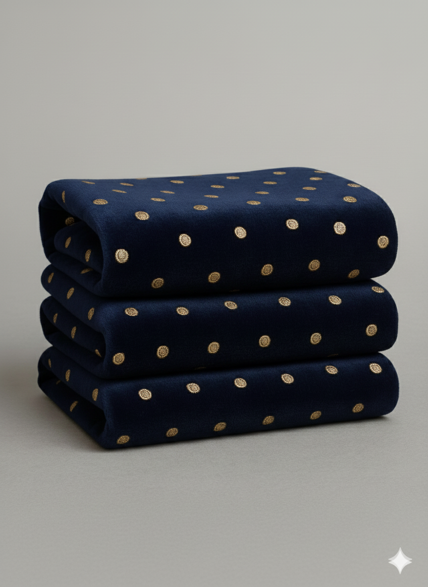 Blue velvet Embroidered with light Golden sequence Motifs