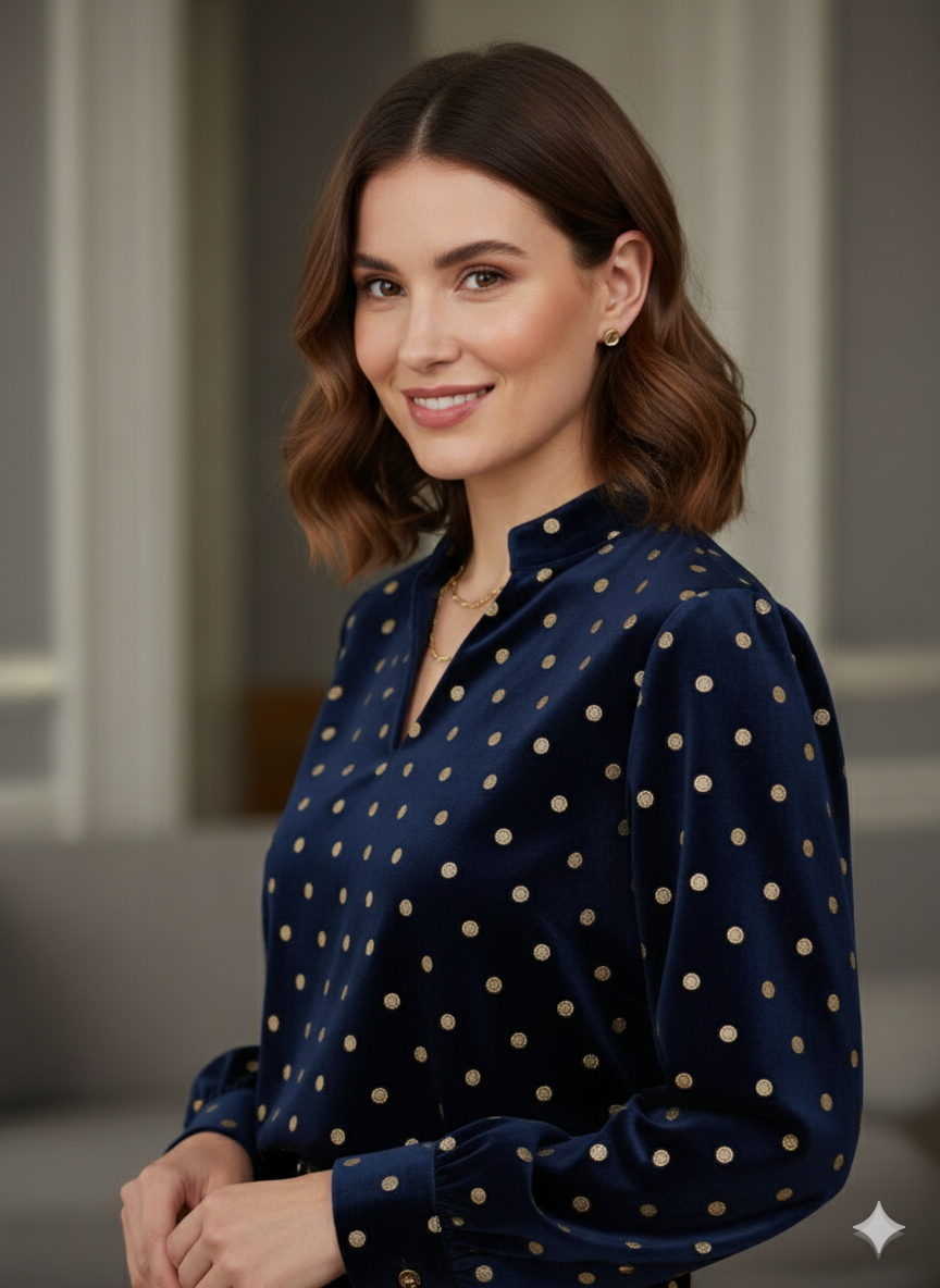 Blue velvet Embroidered with light Golden sequence Motifs