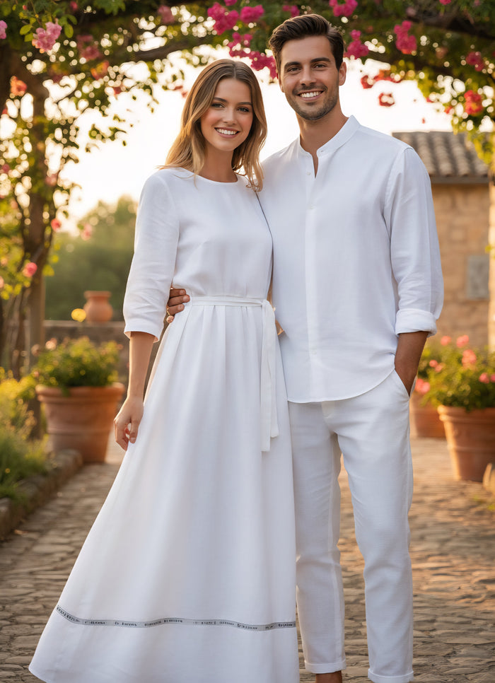 White 100% Pure Cotton Linen Fabric (70 lea)