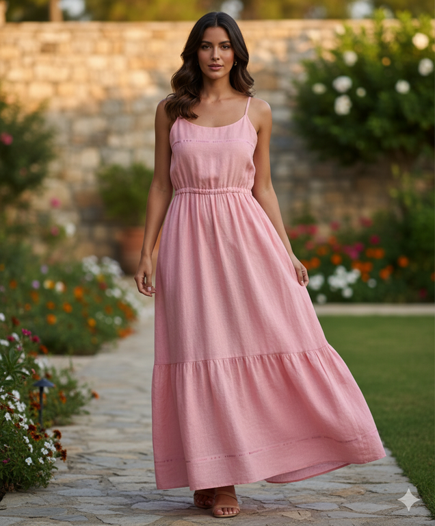 Peach & Cream Two Tone Pure Cotton Linen Fabric (60 Lea)